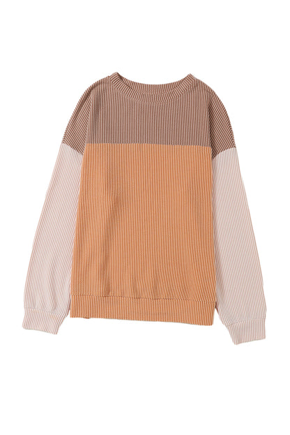 Mineral Red Plus Size Ribbed Colorblock Long Sleeve Top