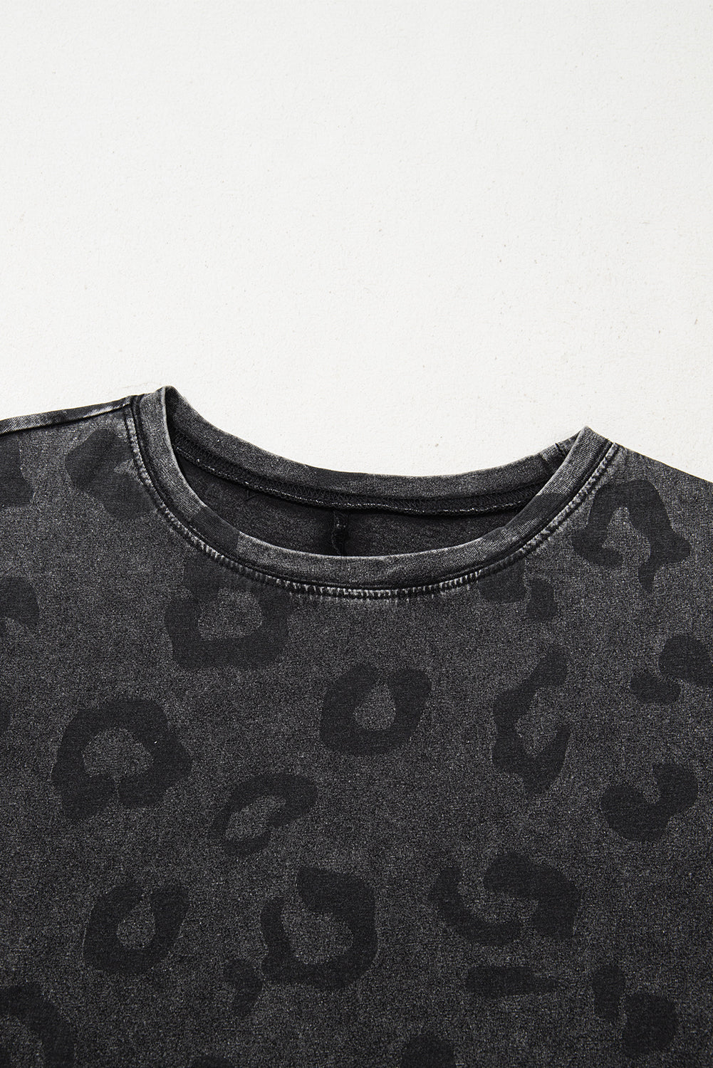Gray Vintage Washed Leopard T-Shirt Dress with Pockets