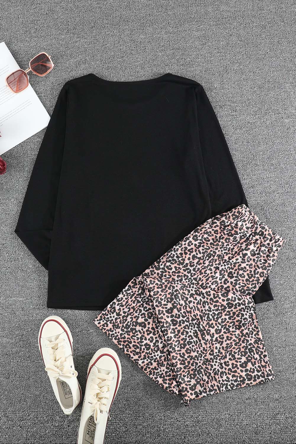 Leopard Christmas Santa Claus Leopard Print Two Piece Lounge Set