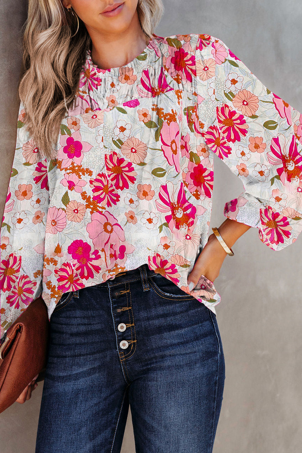 Oatmeal Boho Floral Smocked Waist Super Loose Pants