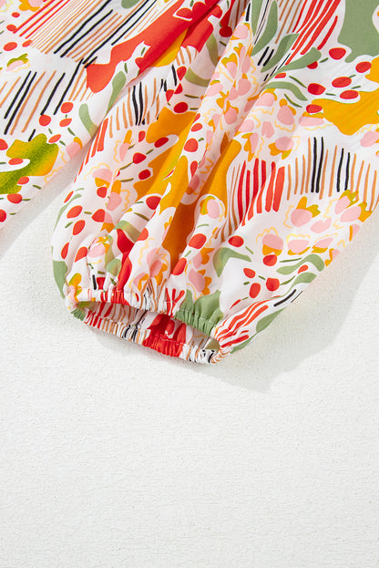 Multicolour Plus Size Mix Floral Puff Sleeve Ruffled Dress