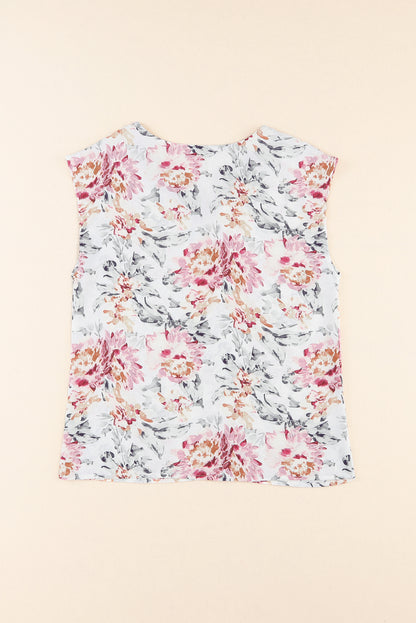 White Floral Patchwork Ribbed Maxi Dress with Pockets