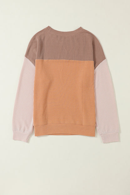 Mineral Red Plus Size Ribbed Colorblock Long Sleeve Top