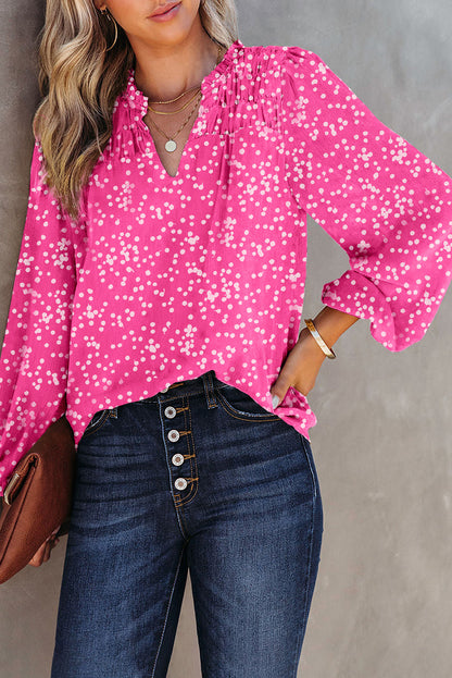 Yellow Split Neck Fall Printed Crinkled Blouse
