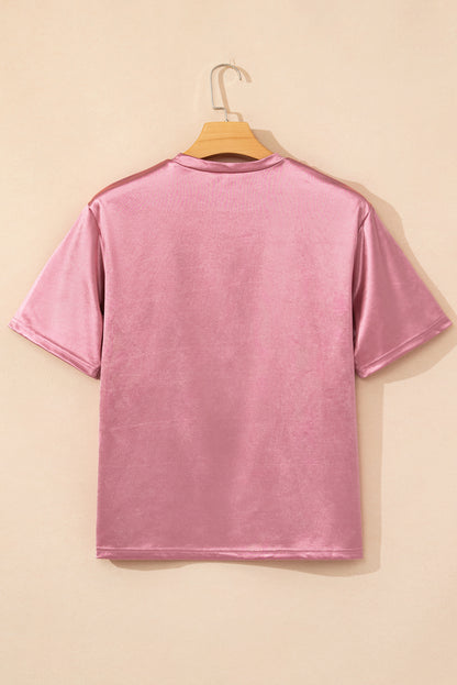 Apricot Glitter Chest Pocket Round Neck Long Sleeve Top