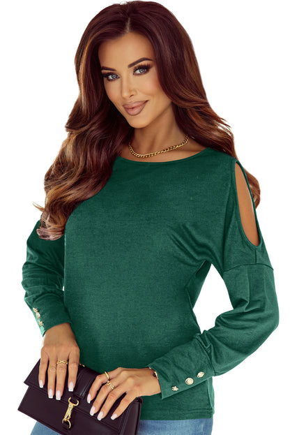 Black Asymmetrical Cut Out Buttoned Long Sleeve Top