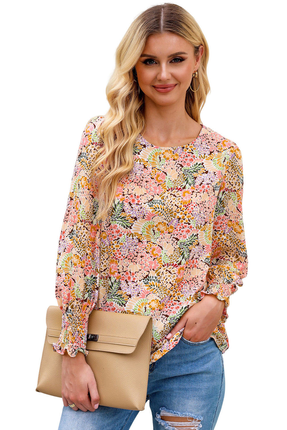 Multicolor Gorgeous Floral Print Tie V Neck Ruffle Dress