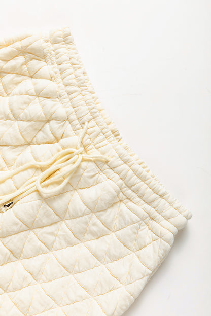 Coffee Solid Color Quilted Kangaroo Pocket Hoodie