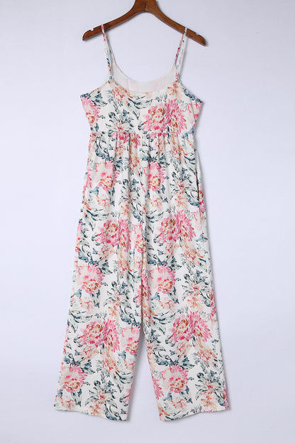 White Floral Patchwork Ribbed Maxi Dress with Pockets