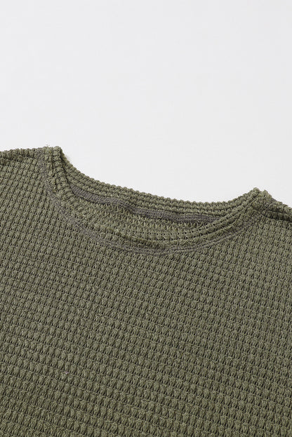 Khaki Waffle Knit High Slits Oversized Top