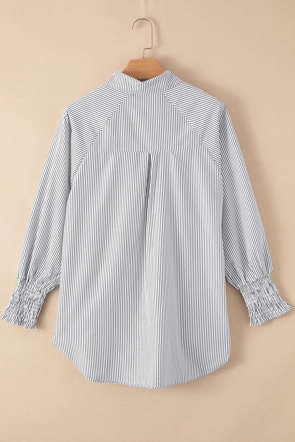 Pink Smocked Cuffed Striped Boyfriend Shirt with Pocket