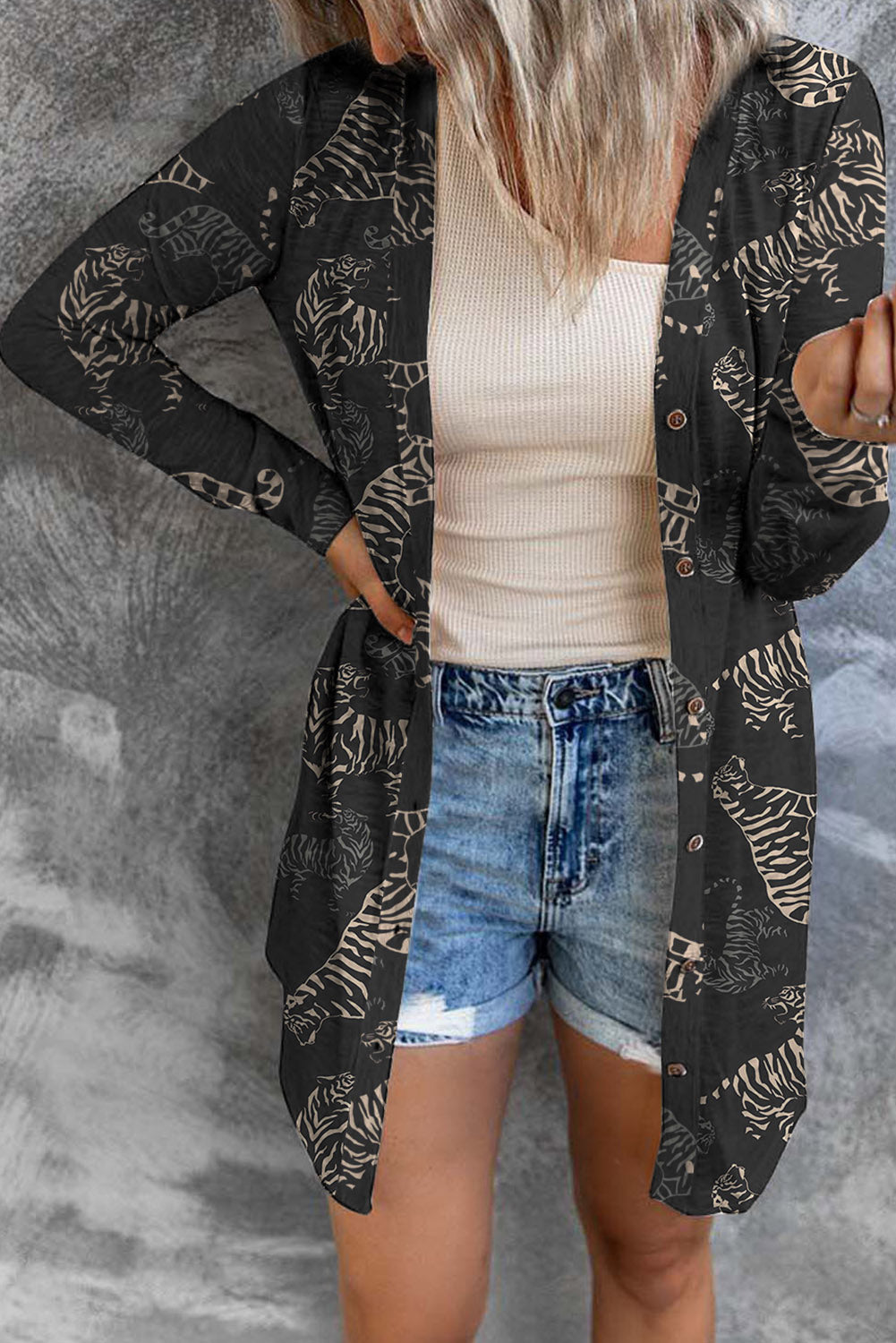 Black Sequined Santa Claus Button Up Cardigan