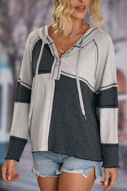 Leopard Print Exposed Seam Ribbed Patchwork Long Sleeve Top