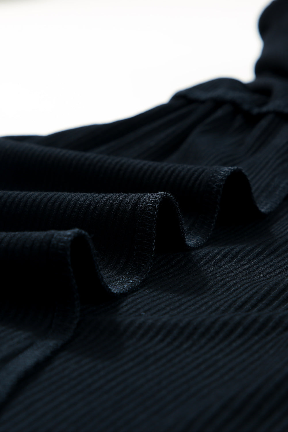 Black Dotty Mesh Ruffle Sleeve Ribbed Knit Top