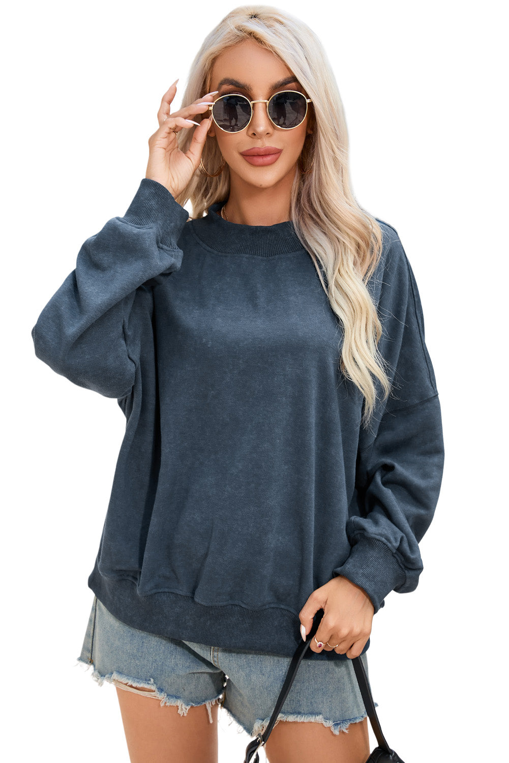 Green Drop Shoulder Crew Neck Pullover Sweatshirt