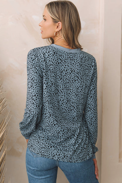 Animal Spotted Print Round Neck Long Sleeve Top