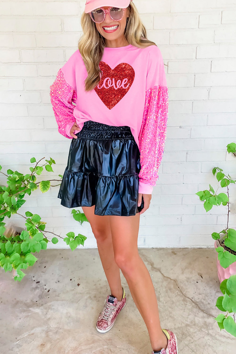 Pink Plus Size Sequin Sleeves Nutcracker Graphic Sweatshirt