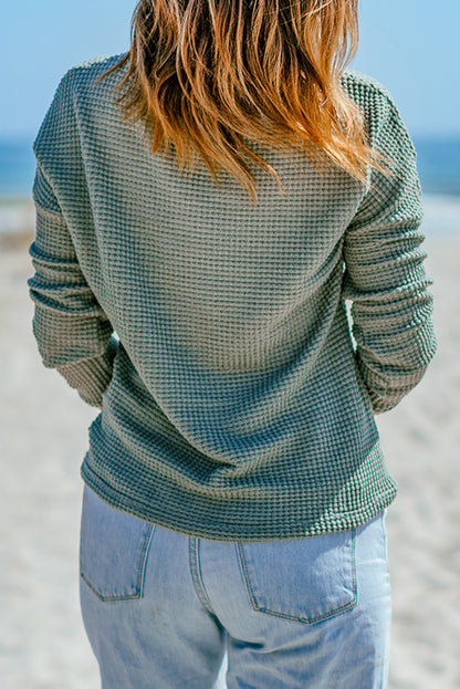 Fiery Red Waffle Knit Drop Shoulder Long Sleeve Top
