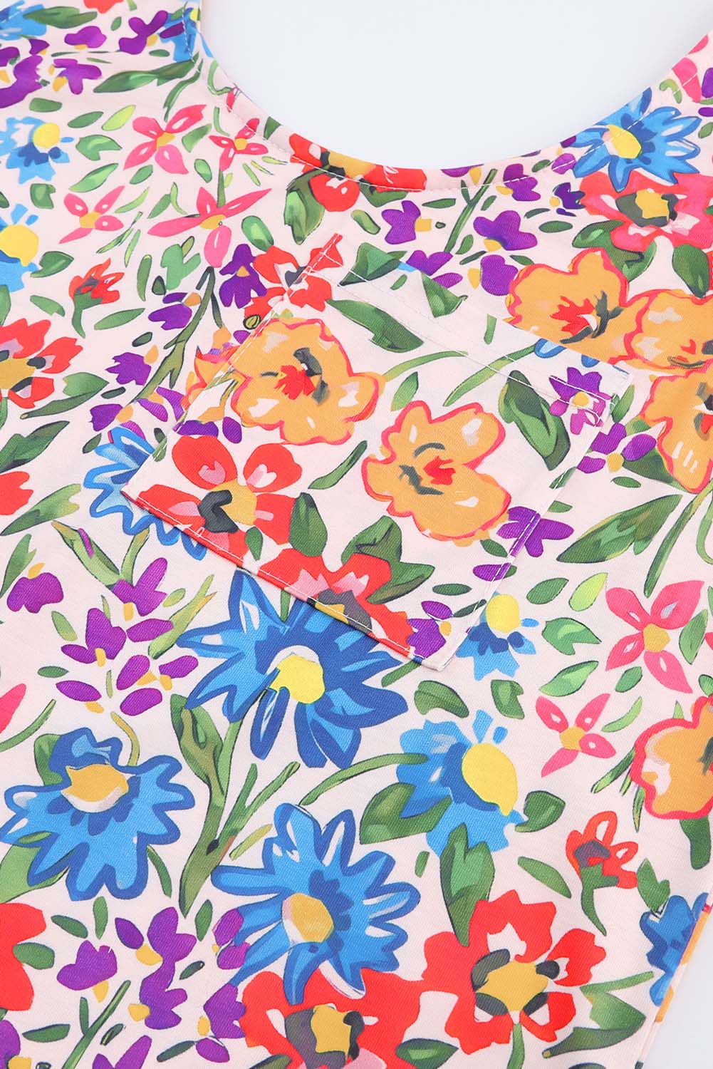 Multicolor Long Floral Print Short Sleeve Holiday Dress