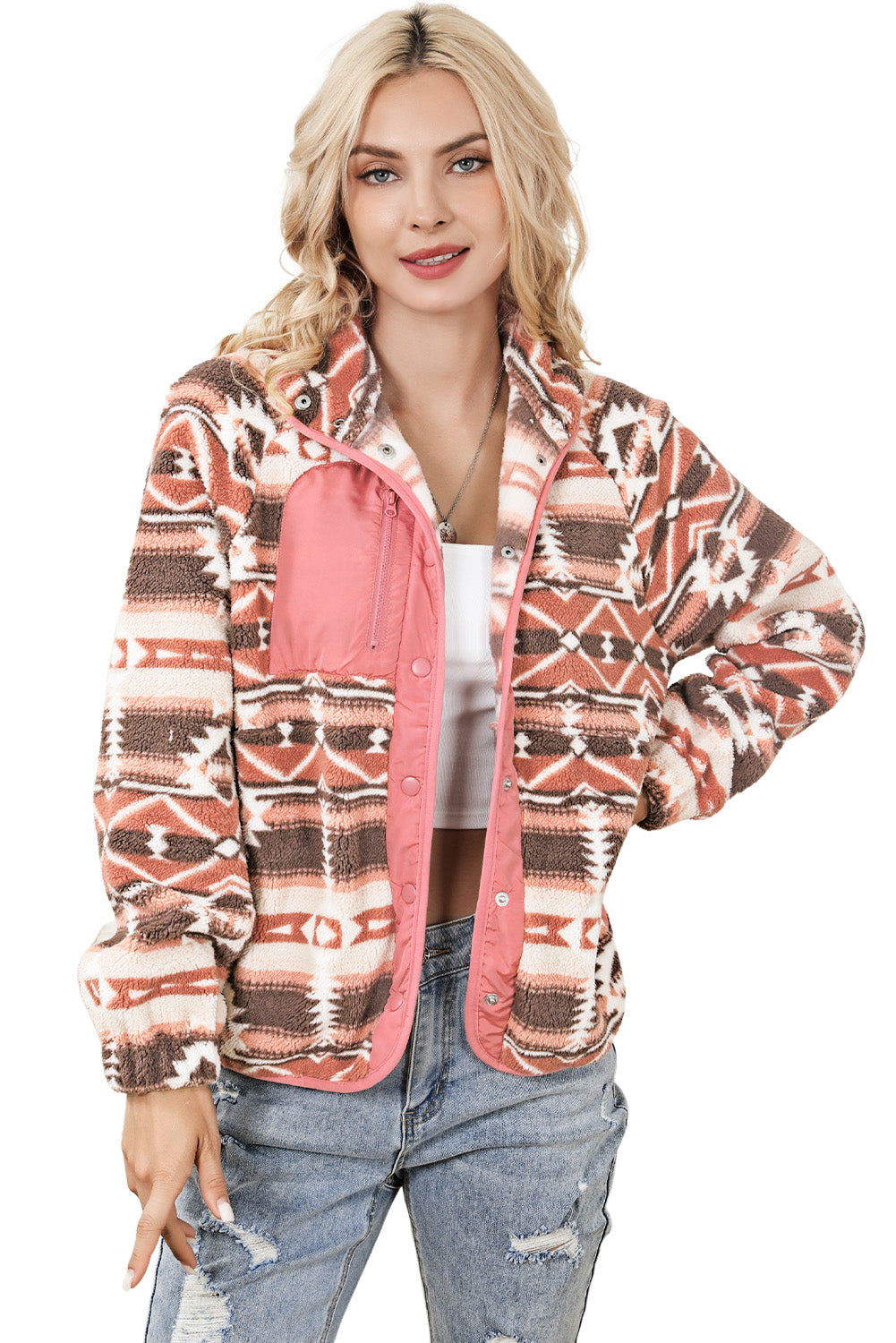 Black Western Colorblock Snap Buttoned Sherpa Jacket