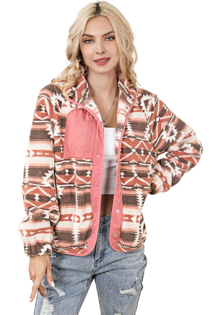 Black Western Colorblock Snap Buttoned Sherpa Jacket
