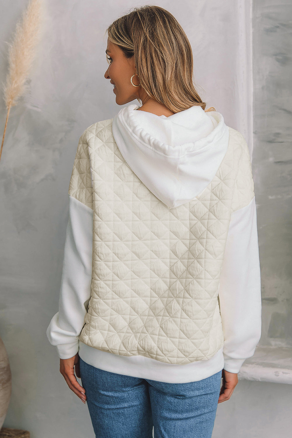 Coffee Solid Color Quilted Kangaroo Pocket Hoodie