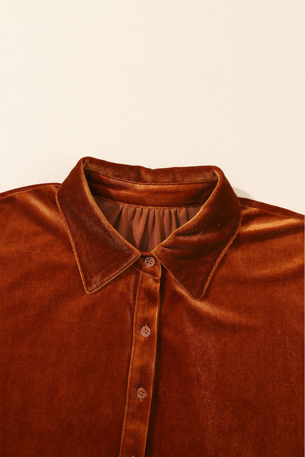 Pale Khaki 3/4 Sleeve Tunic Babydoll Velvet Shirt