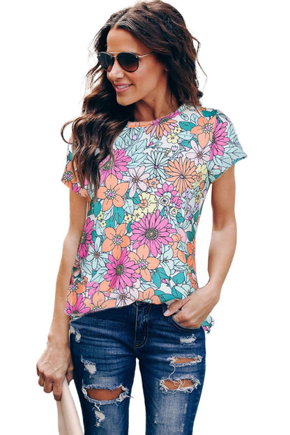 Fiery Red Round Neck Sleeveless Floral Mini Dress