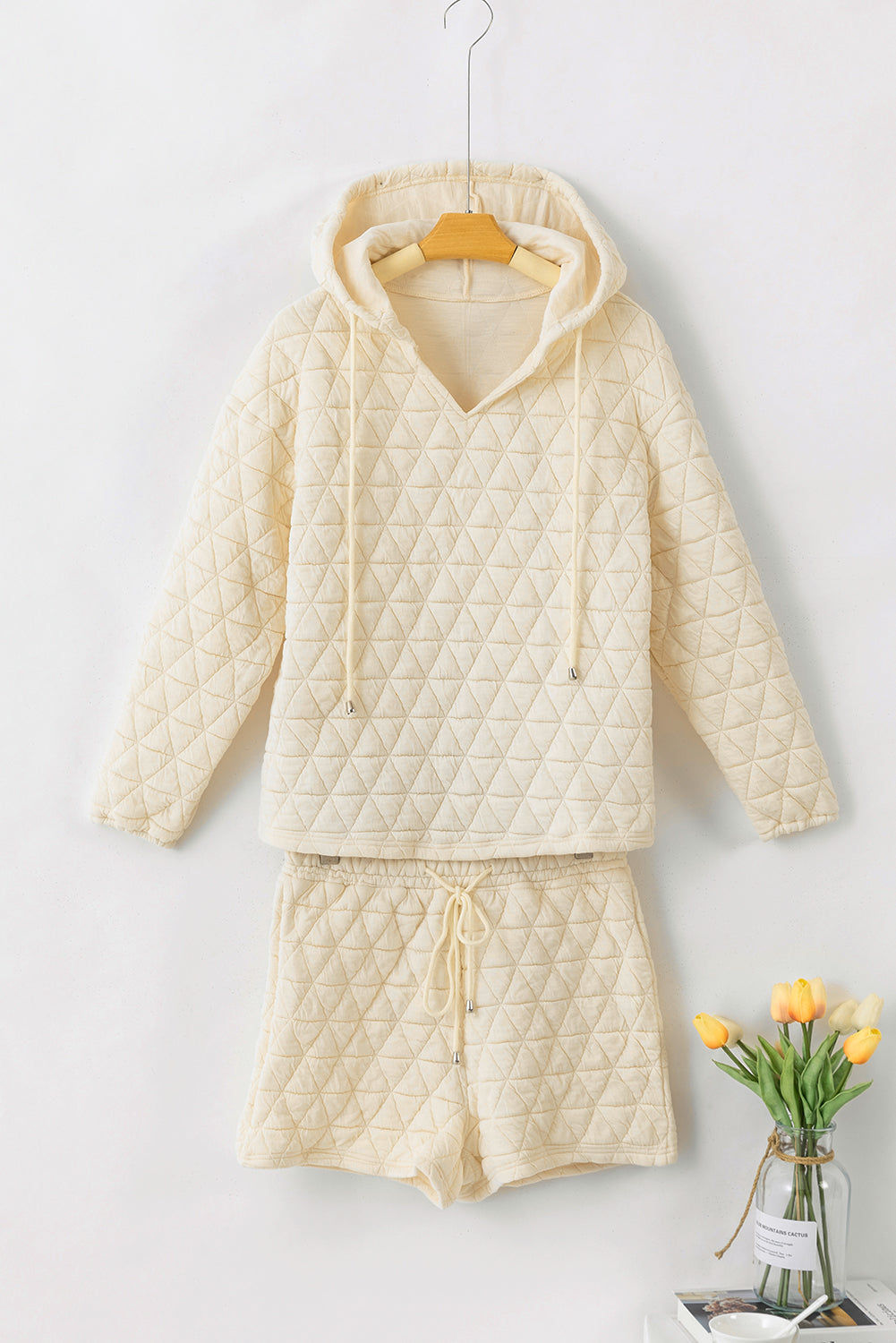Coffee Solid Color Quilted Kangaroo Pocket Hoodie