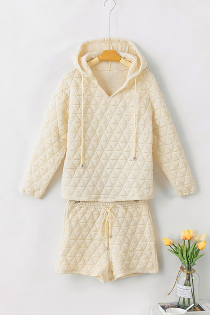 Coffee Solid Color Quilted Kangaroo Pocket Hoodie