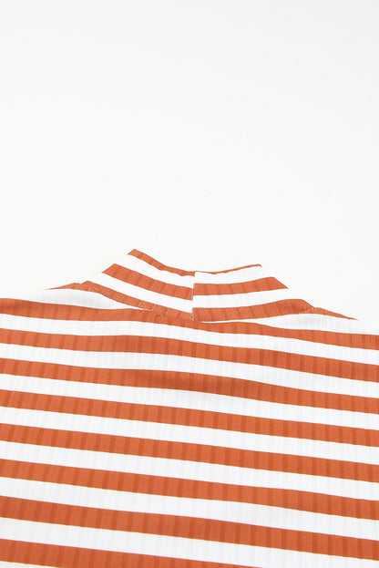 Black Striped Print Textured Knit Long Sleeve Tee