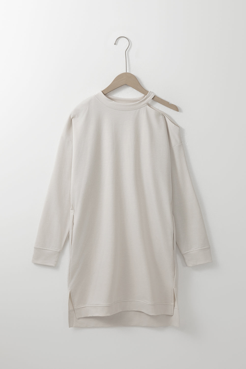 Black Single Cold Shoulder T-shirt Dress with Slits