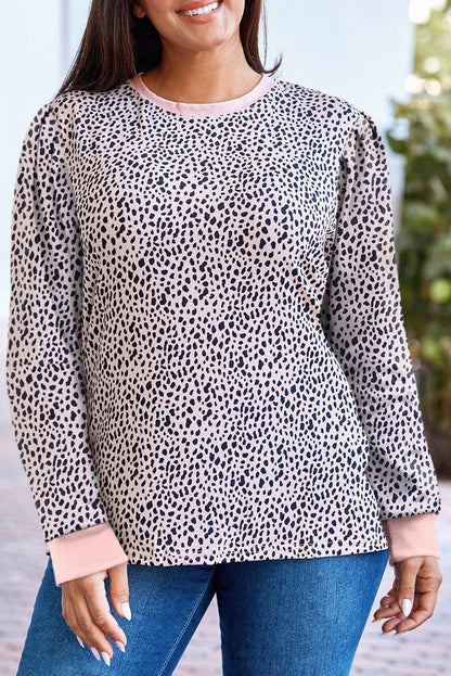 Animal Spotted Print Round Neck Long Sleeve Top