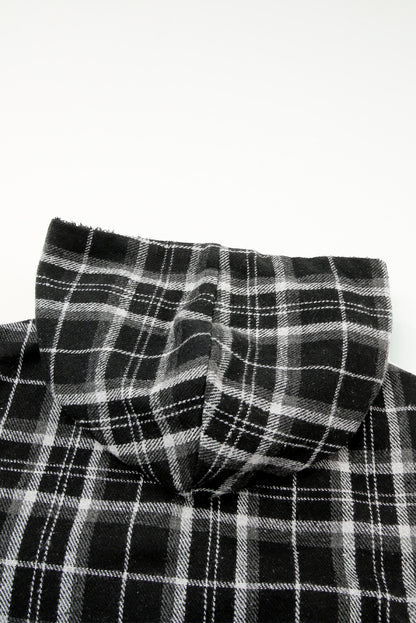 Orange Plaid Pattern Sherpa Lined Hooded Shacket