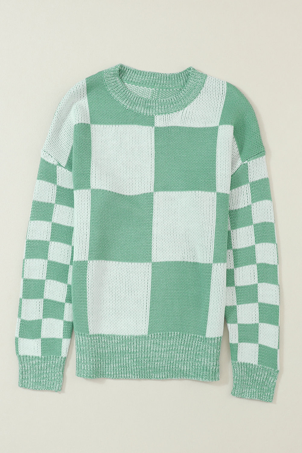 Medium Grey Checkered Print Drop Shoulder Sweater
