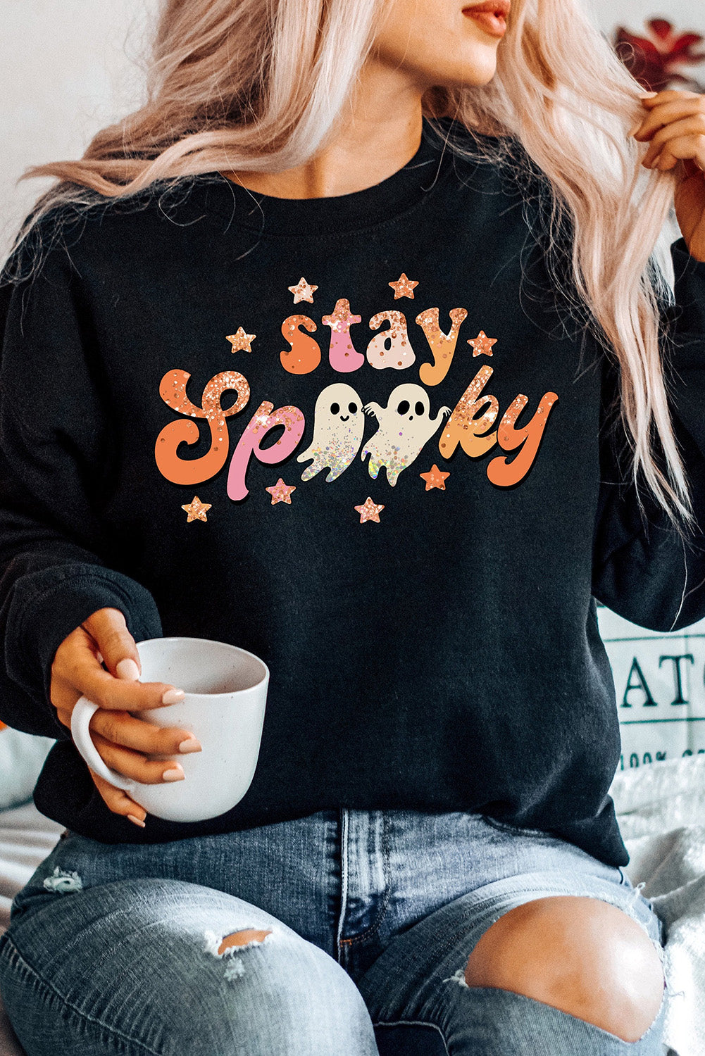 Pink MERRY Alphabet Print Loose Fit Christmas Sweatshirt