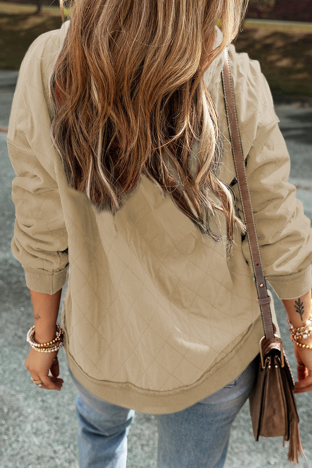 Coffee Solid Color Quilted Kangaroo Pocket Hoodie