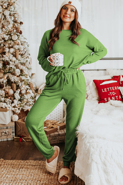 Spinach Green Sequined Christmas Cane Pattern Lounge Sweatsuit