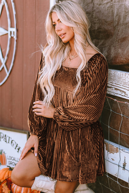 Pink Smocked Ribbed Velvet Babydoll Top