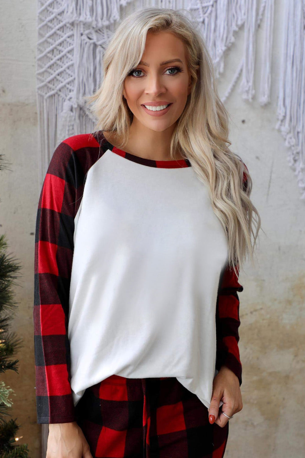 Red MERRY CHRISTMAS Plaid Print Two Piece Loungewear
