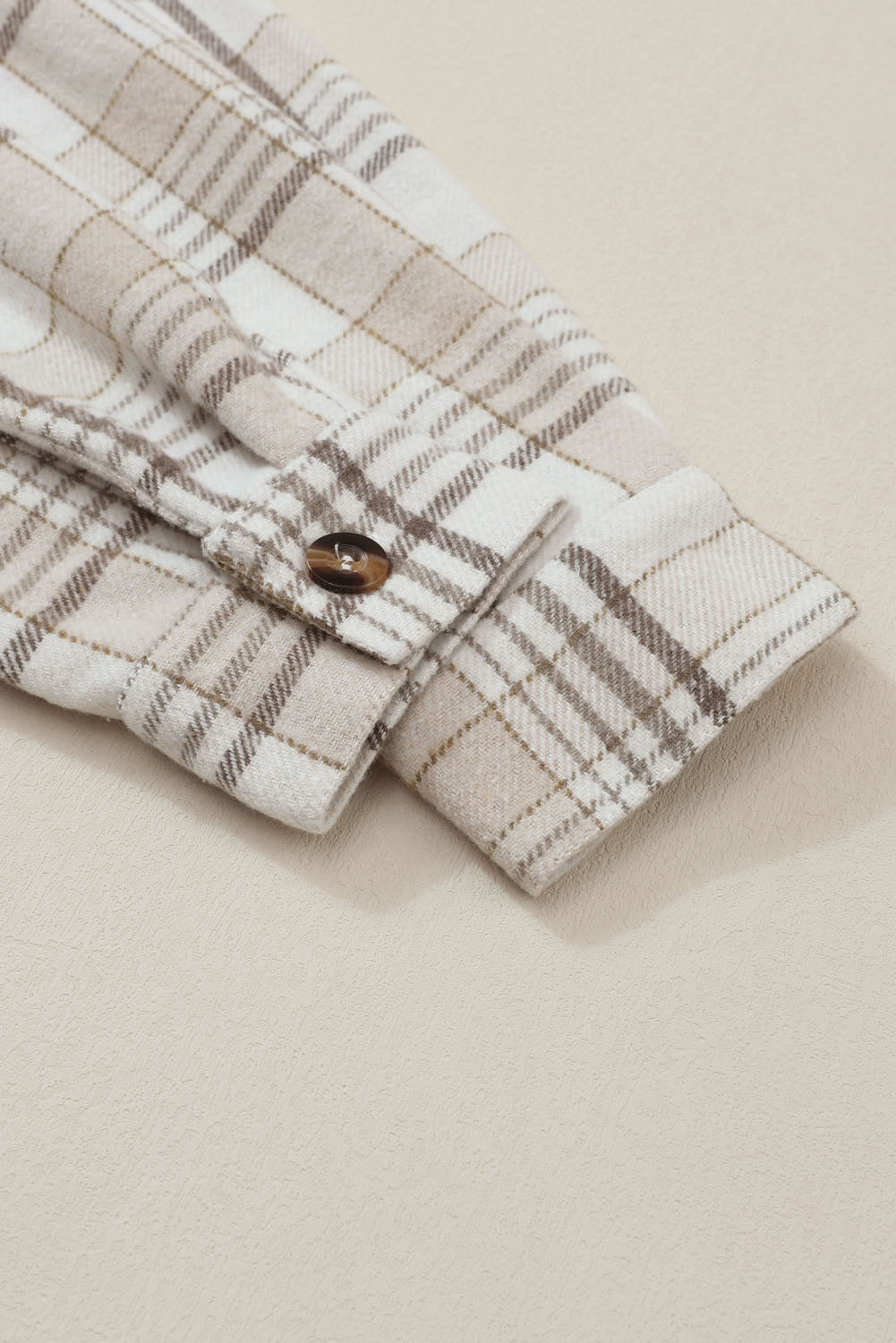 Khaki Printed Plus Size Plaid Print Contrast Hooded Shacket