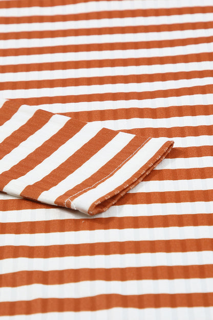 Black Striped Print Textured Knit Long Sleeve Tee