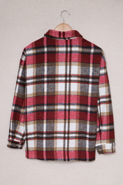 Navy Blue Plus Size Plaid Flap Pocket Shacket