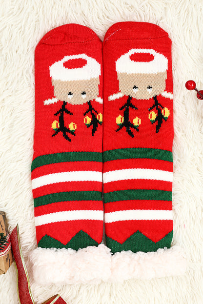 Fiery Red Cartoon Santa Claus Christmas Fleece Socks
