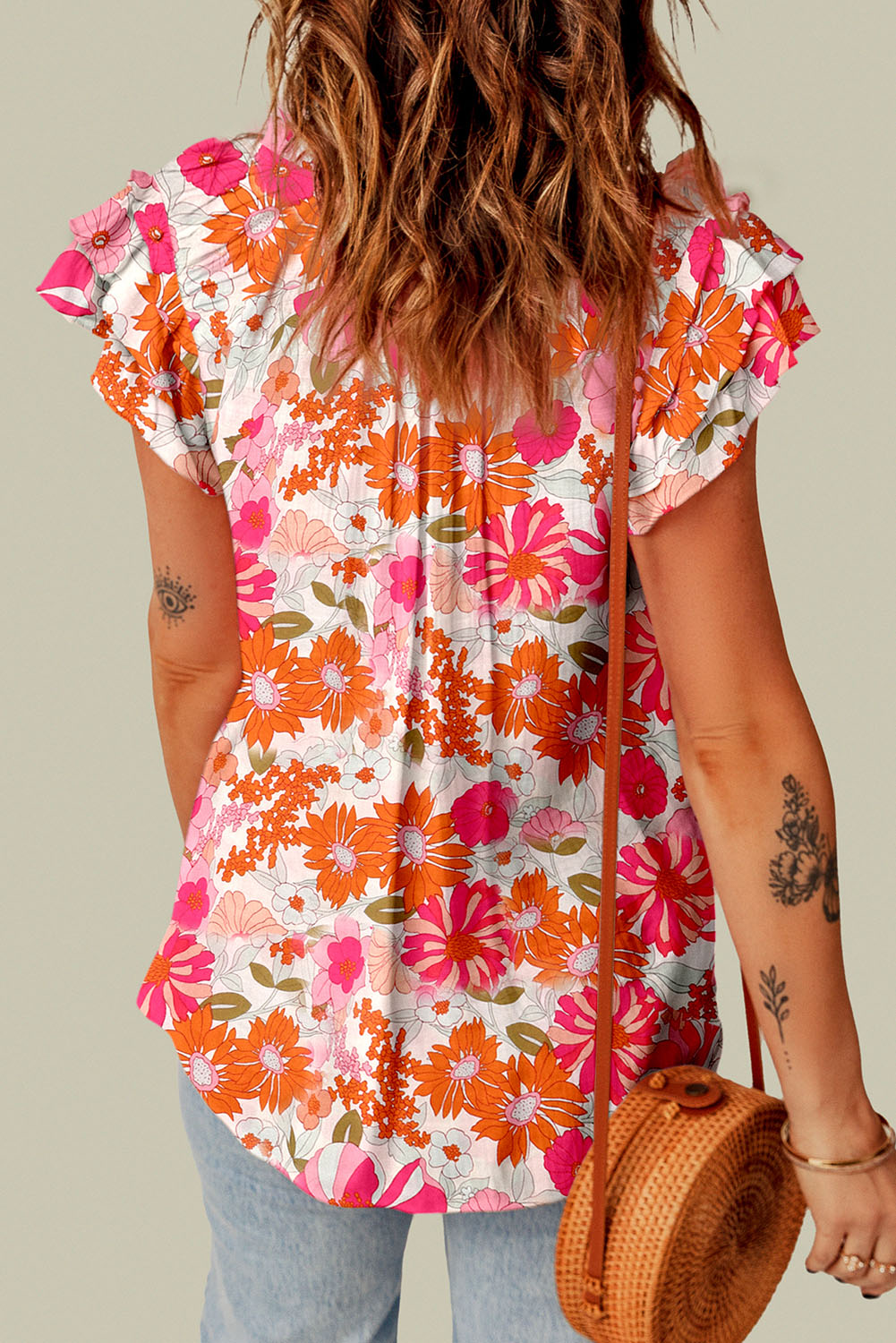 Oatmeal Boho Floral Smocked Waist Super Loose Pants
