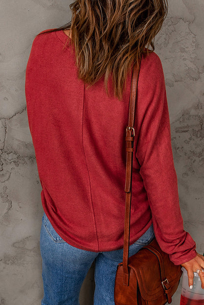 Red Sequined Christmas Favor Sleeve Casual Pullover
