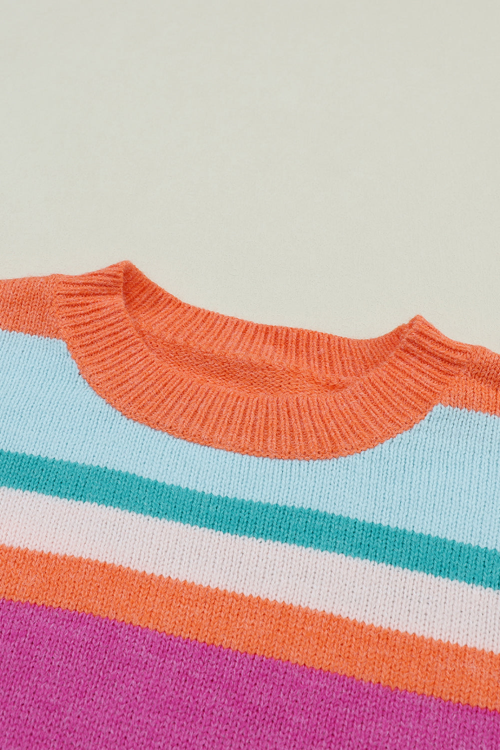 Multicolour Striped Knit Drop Shoulder Puff Sleeve Sweater