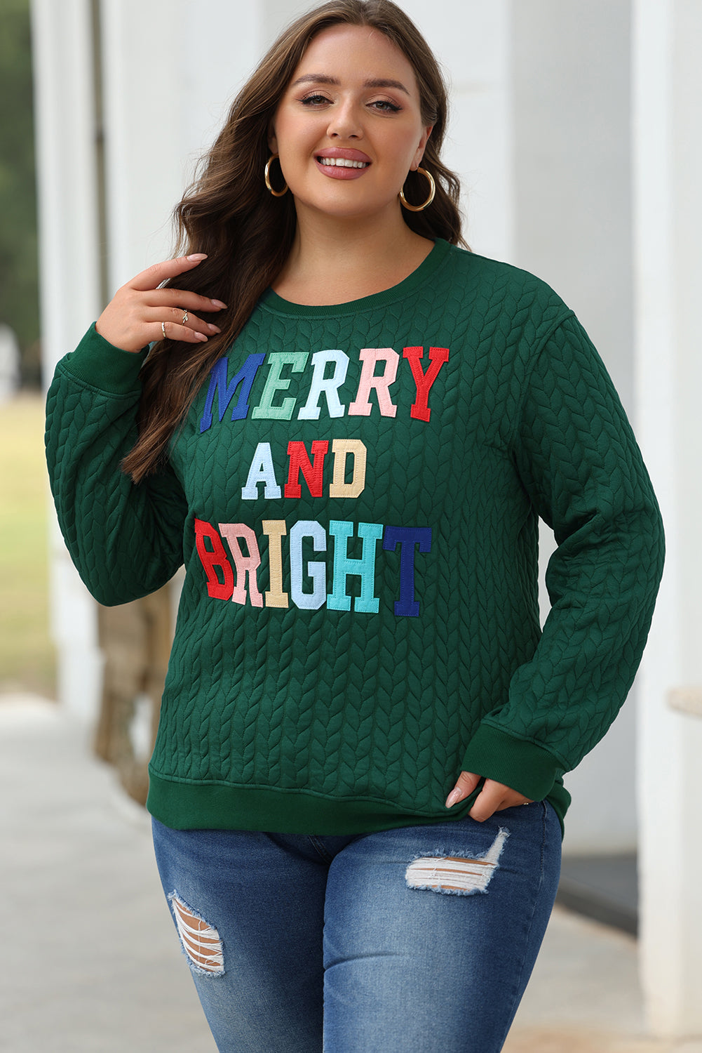 Black Merry And Bright Cable Knit Pullover Sweatshirt