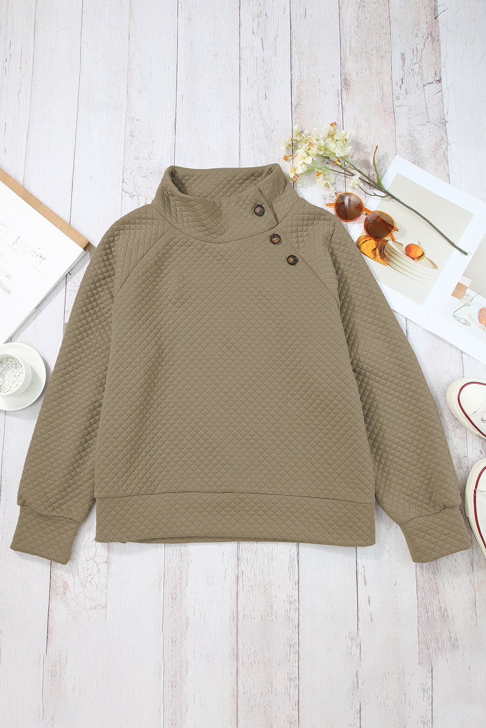 Black Solid Half Zipper Quilted Pullover Sweatshirt