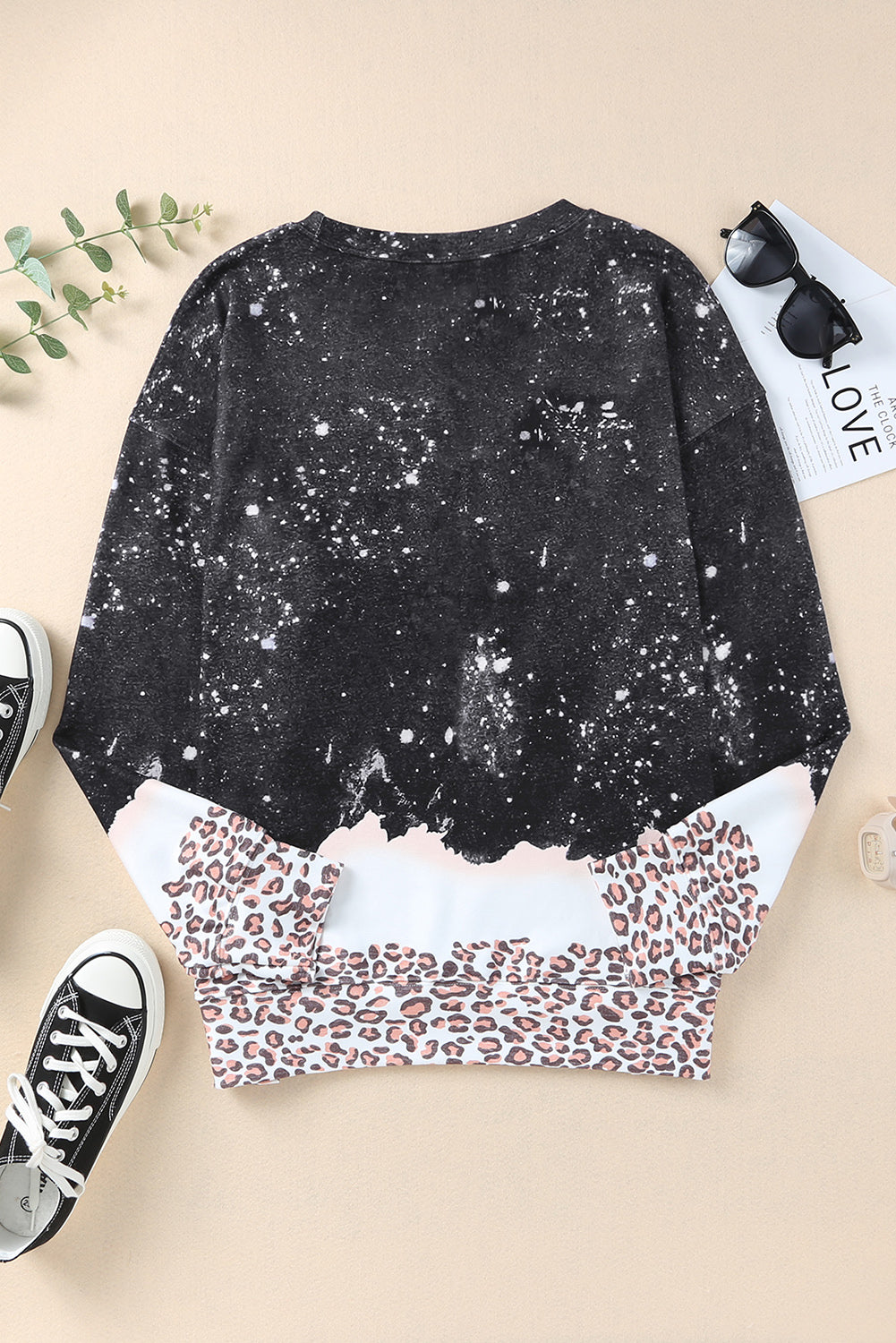 Black Christmas Santa Claus Leopard Print Graphic Sweatshirt